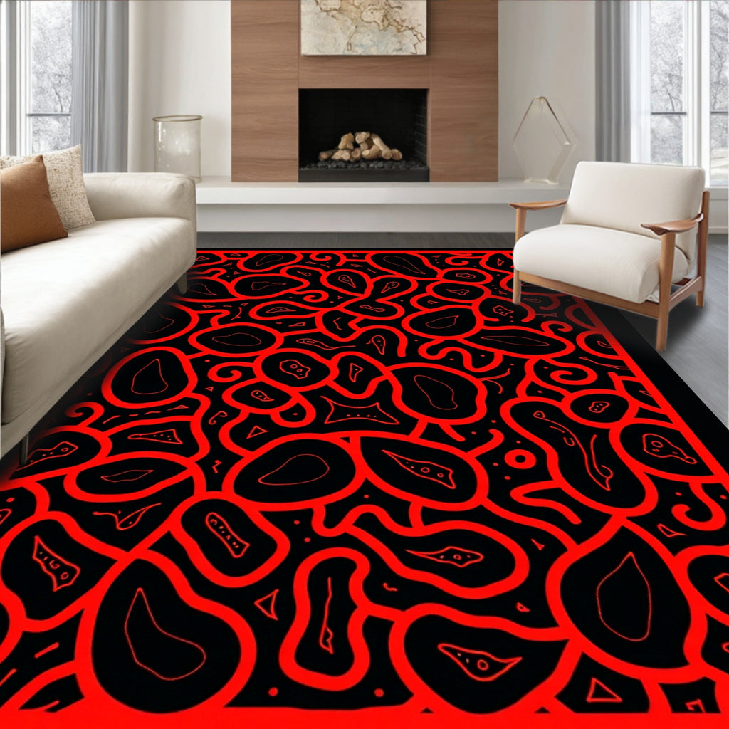 Bold Red Organic Lines Pattern Rug
