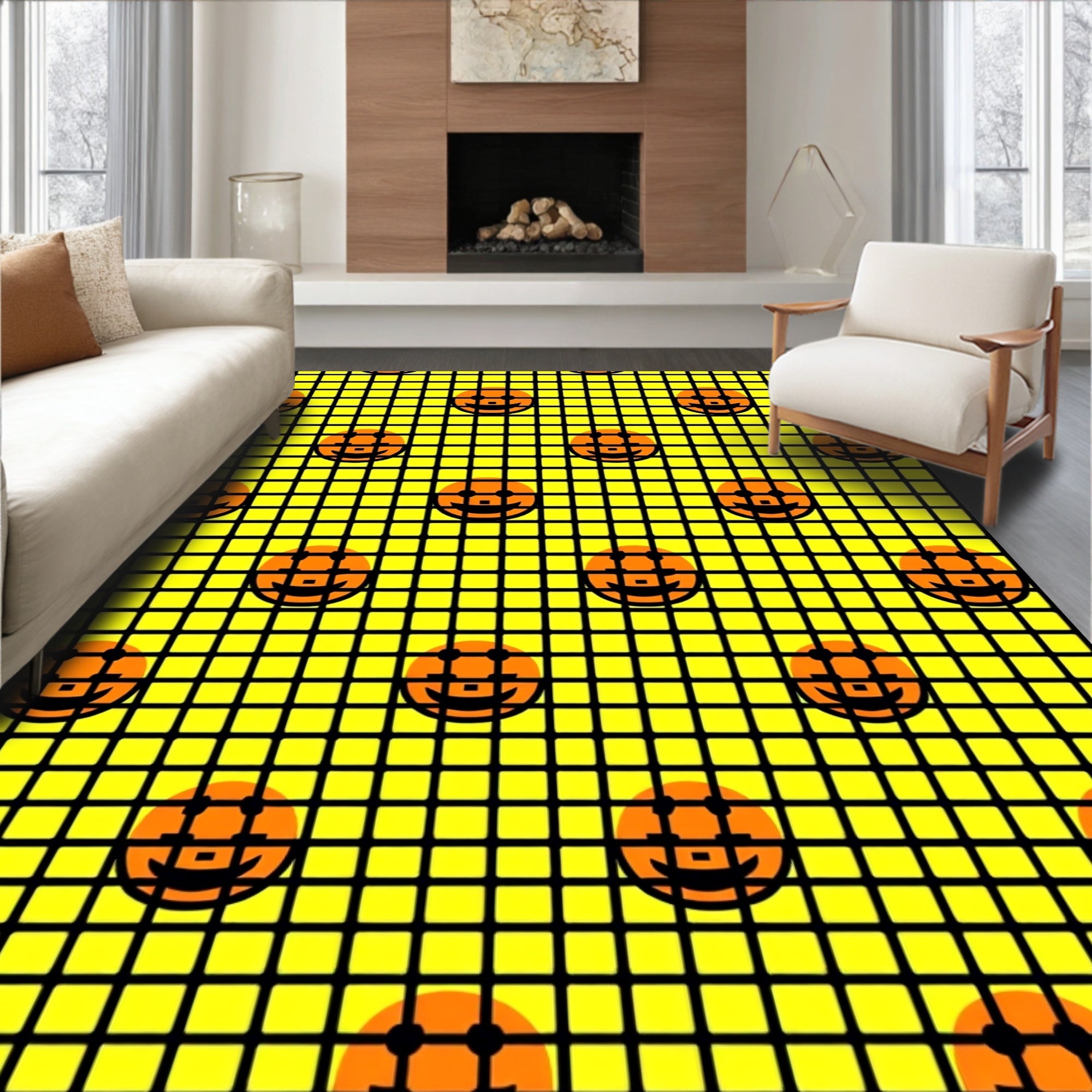 Joyful Pumpkin Gridded Pattern Rug