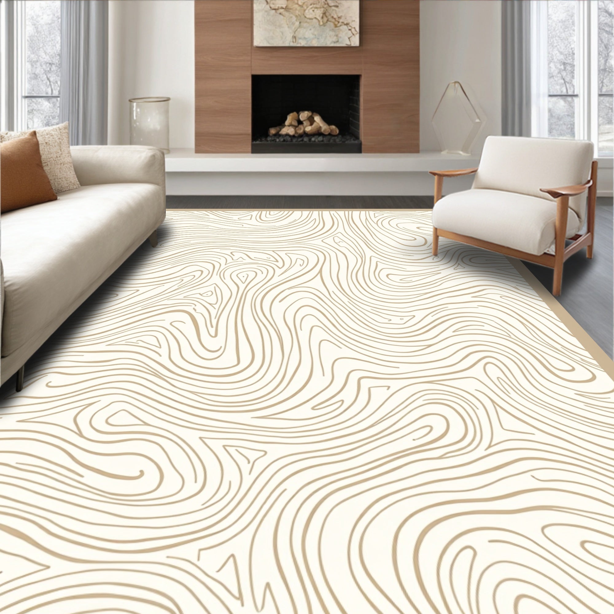 Light Wood Grain Swirl Pattern Rug