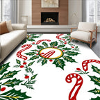 Festive Holly Candy Cane Circle Arrangement Rug