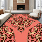 Coral Pink Floral Medallion Mandala Rug
