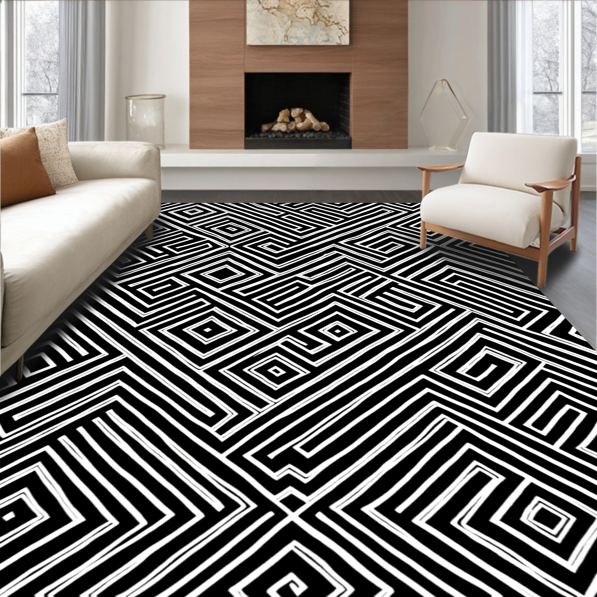 Abstract Linear Geometric Maze Pattern Rug