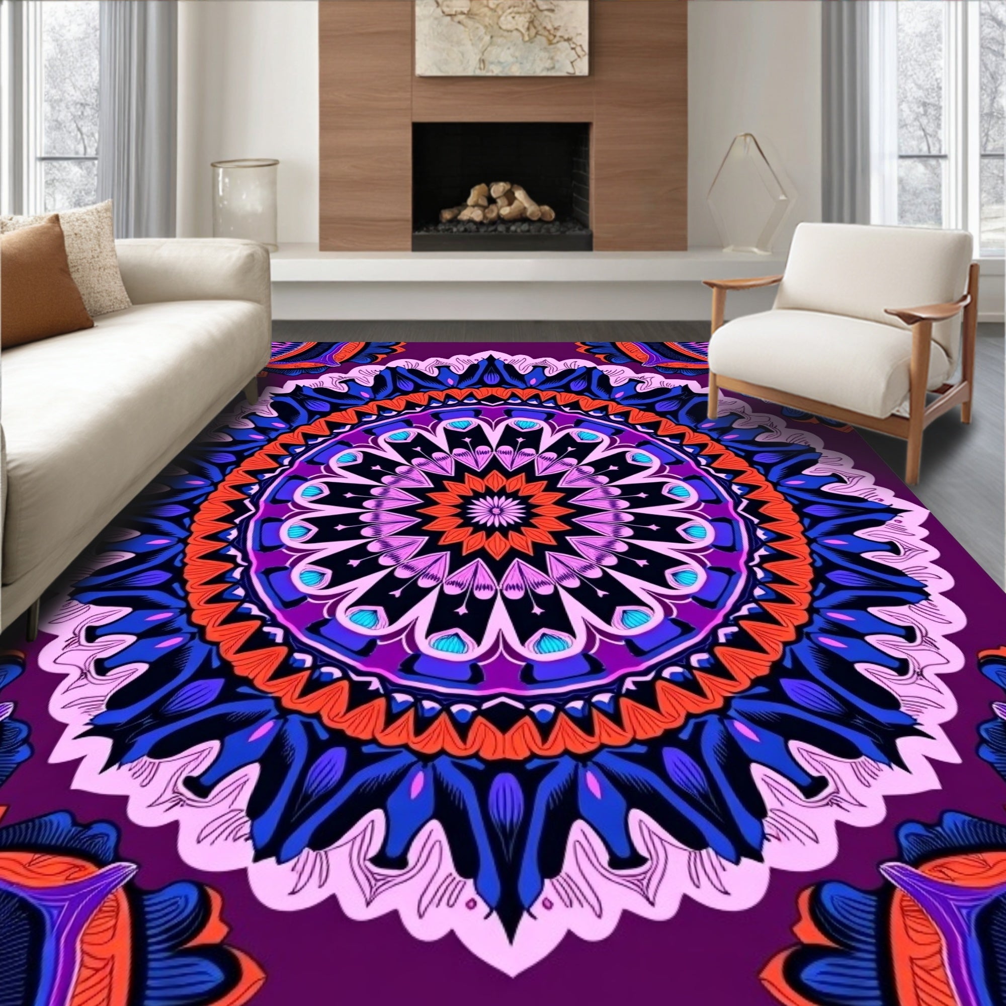 Vibrant Mandala Intricate Floral Pattern Rug