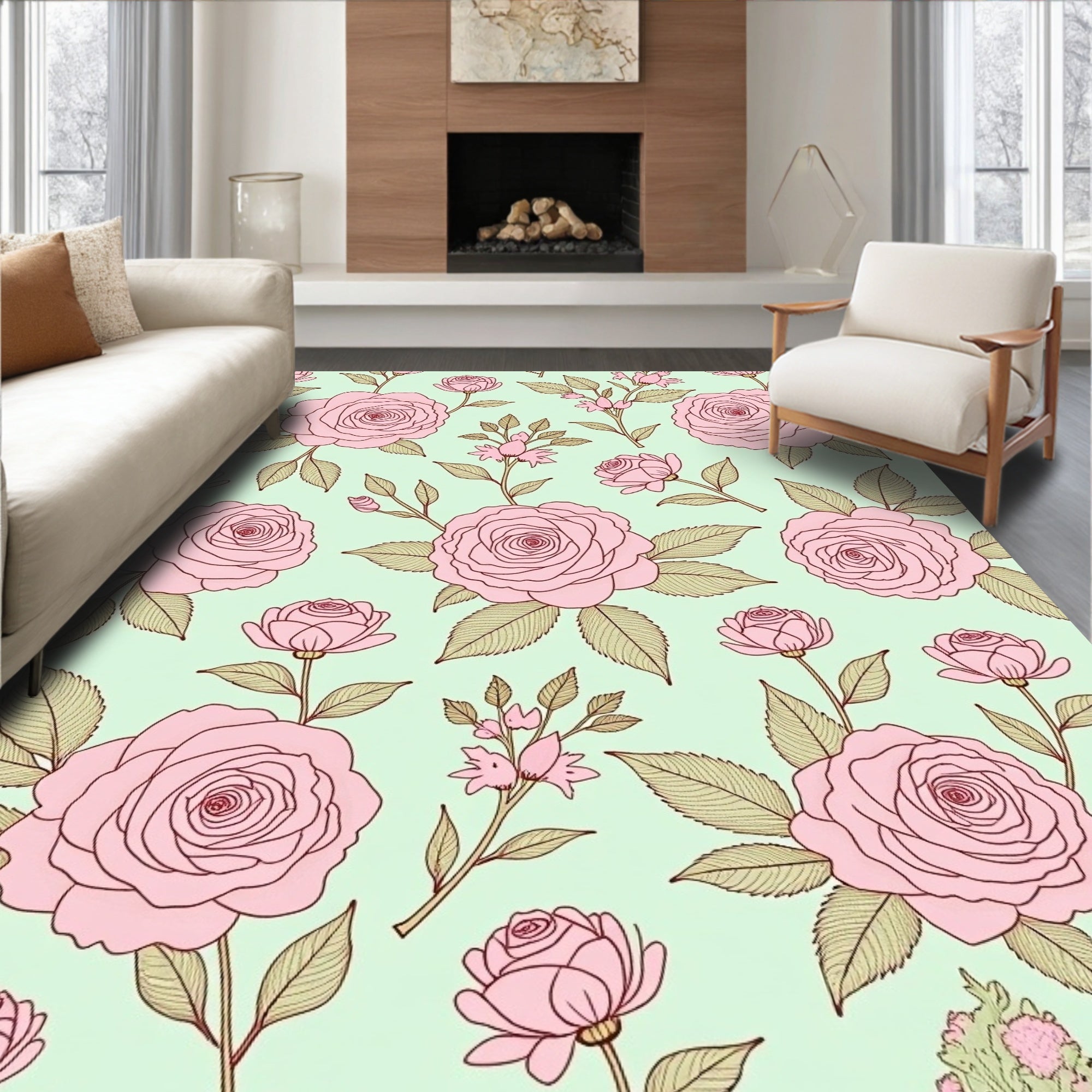 Charming Pink Floral Pattern Rug