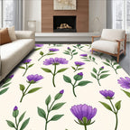 Purple Floral And Leaf Pattern Rug
