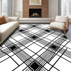 Bold Black White Plaid Check Design Rug