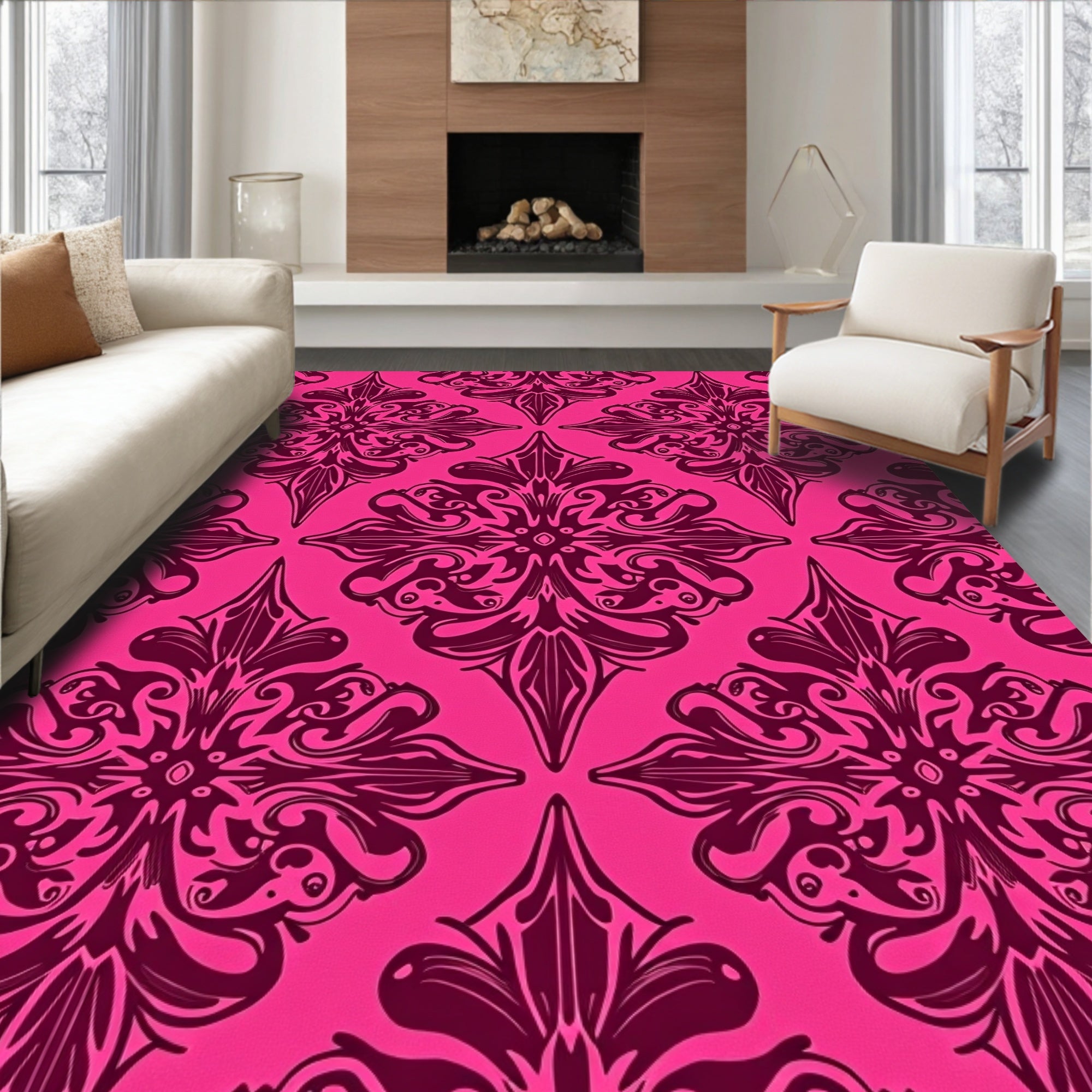 Ornate Damask Swirls Pattern Rug