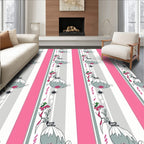 Whimsical Pink Floral Balloon Stripes Rug