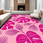 Vibrant Pink Tropical Leaf Pattern Rug