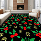 Red Berry Green Leaf Yellow Swirls Rug