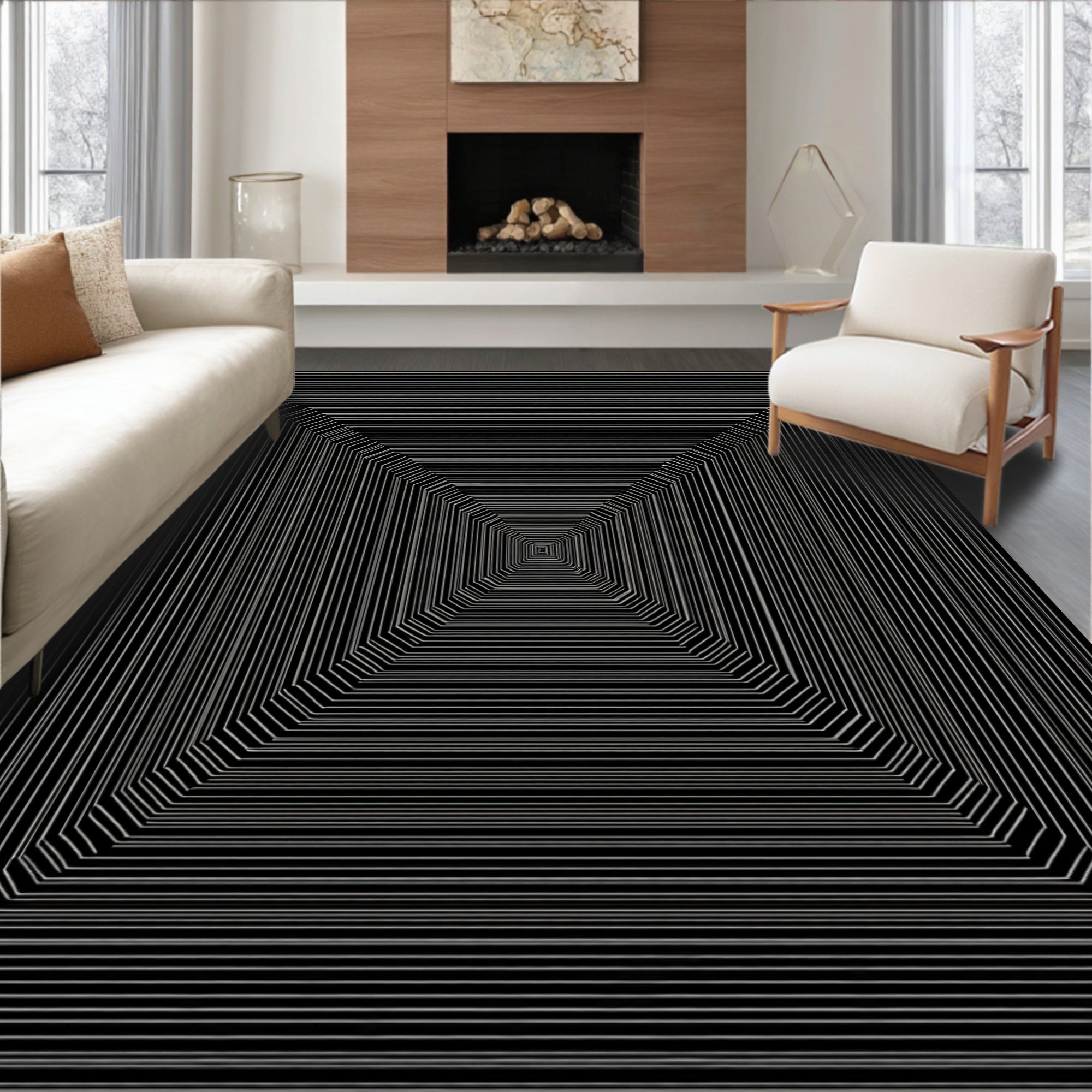 Modern Geometric Tunnel Illusion Rug