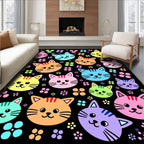 Cute Colorful Cat Faces Pattern Rug