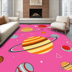 Retro Pink Striped Planets Cosmic Rug