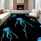 Bioluminescent Jellyfish Silhouette Pattern Rug