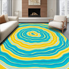 Bright Yellow Teal Wavy Rings Design Rug