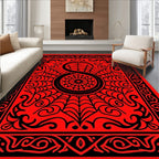 Bold Red Black Abstract Tribal Design Rug