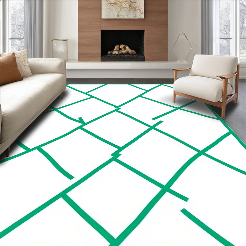 Interlocking Geometric Square Pattern Rug