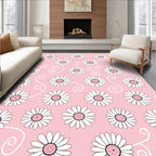 Daisy Flower Patterned Pink Swirl Rug