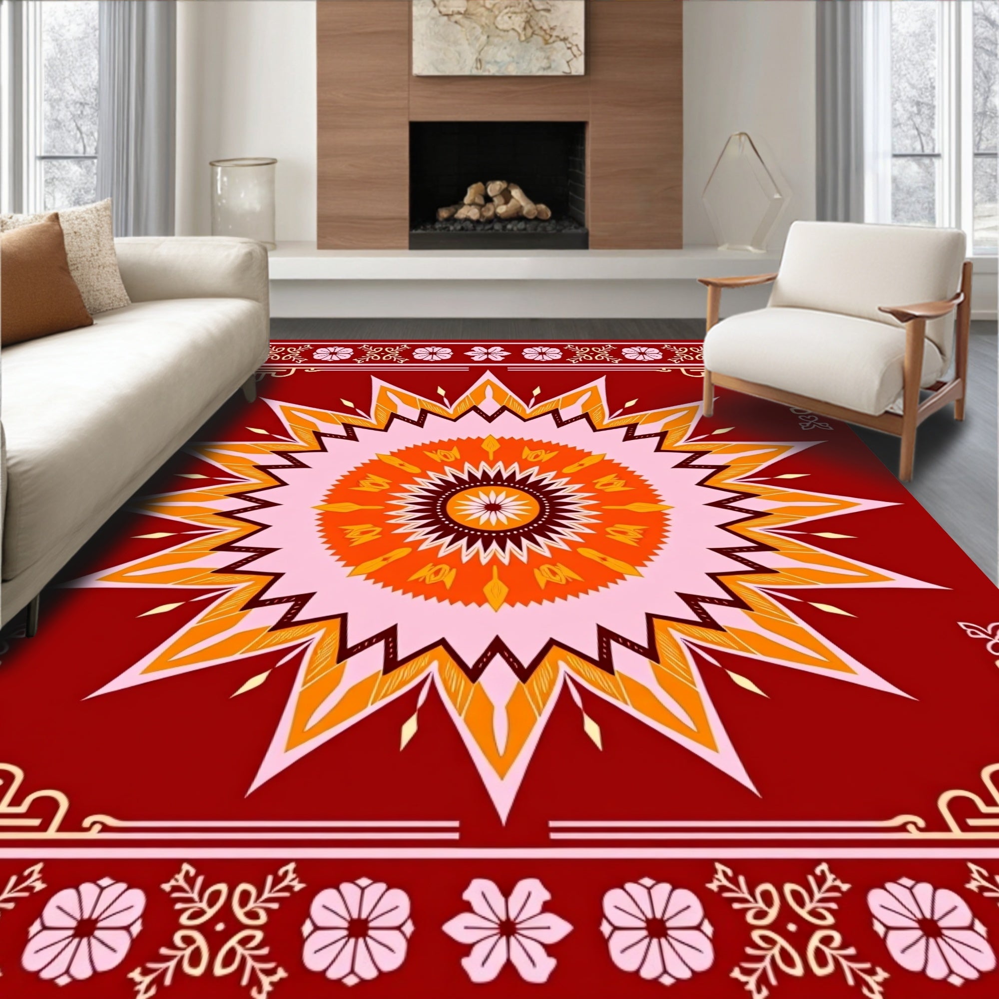 Radiant Sunburst Geometric Design Rug