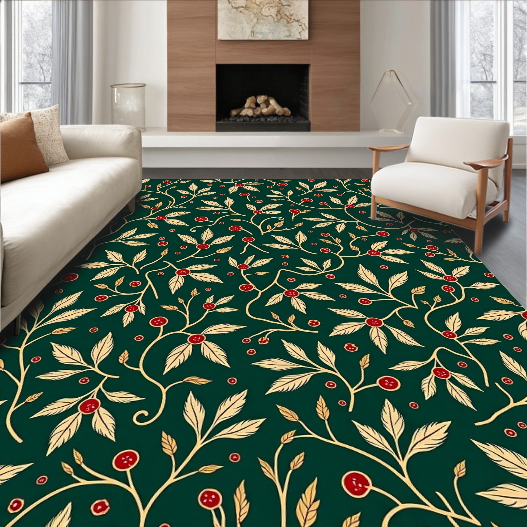 Art Nouveau Berry Leaf Pattern Rug