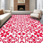 Intricate Red White Abstract Pattern Rug
