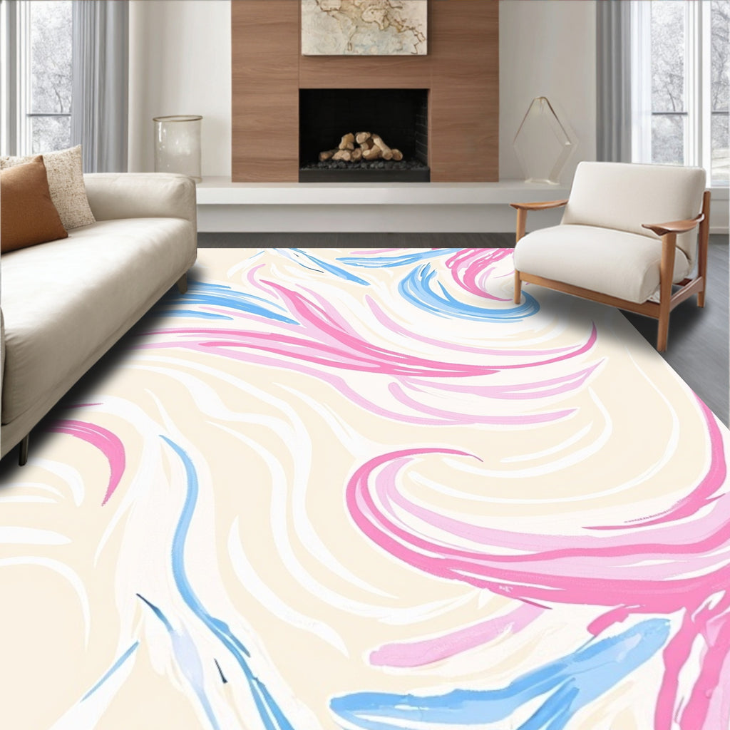 Abstract Swirls Pink Blue Cream Rug