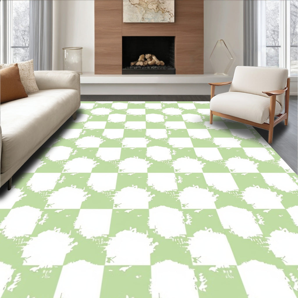 Distressed Checkered Pattern Rug