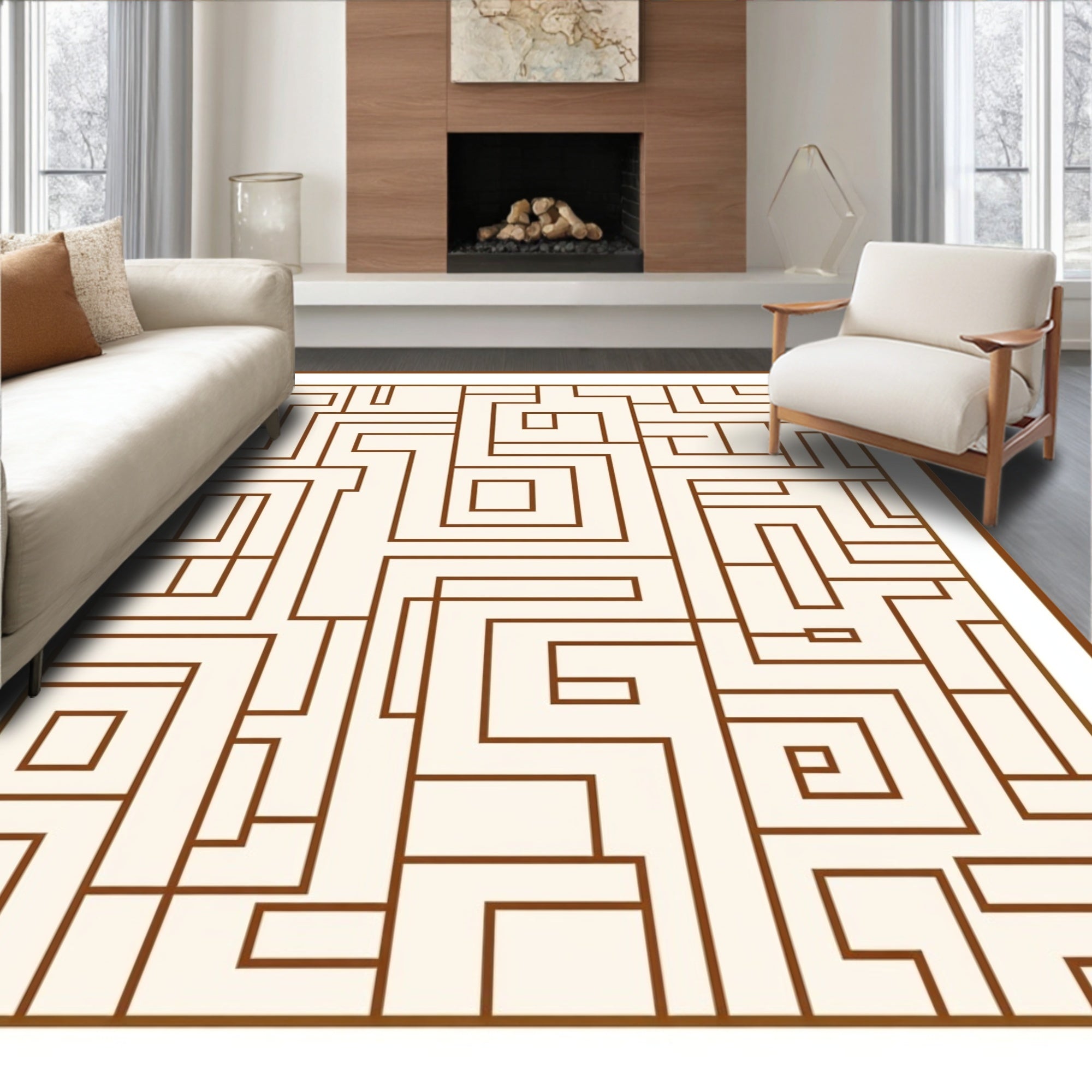 Maze Lines Abstract Geometric Design Rug