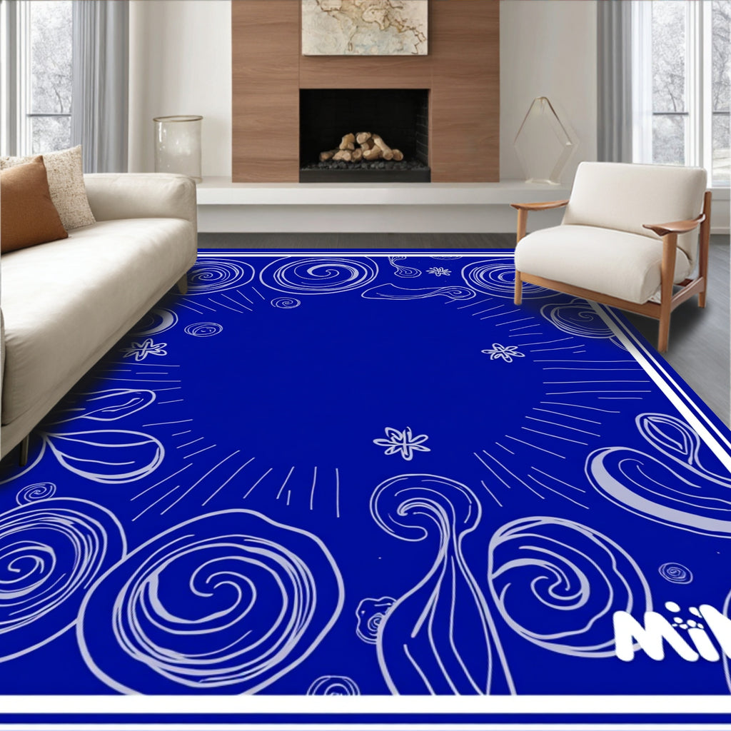 Whimsical Blue Swirl Starburst Rug