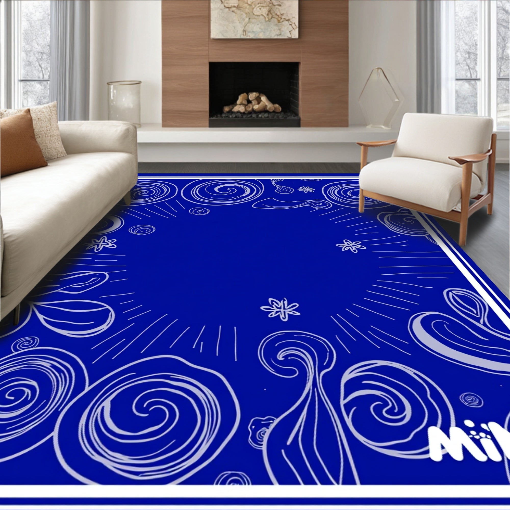 Whimsical Blue Swirl Starburst Rug