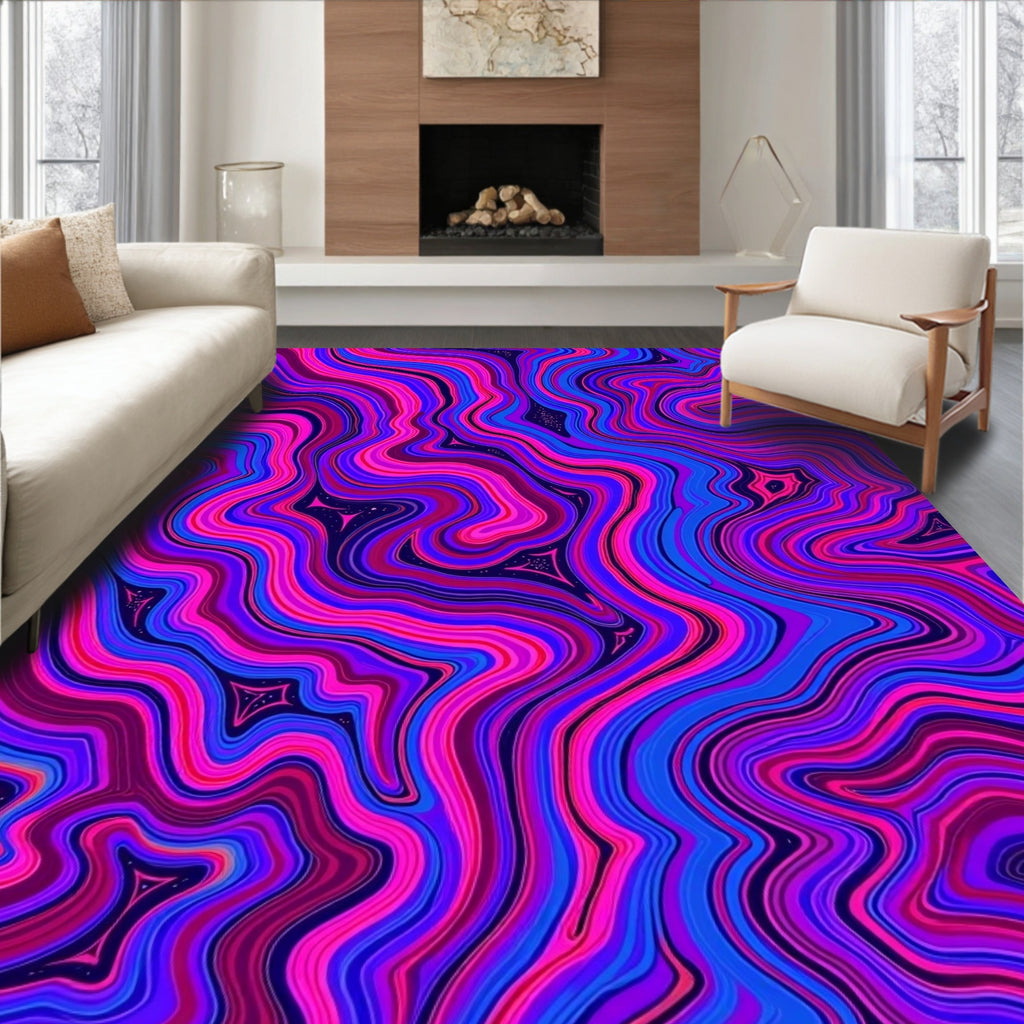 Vibrant Swirling Pink Blue Agate Pattern Rug