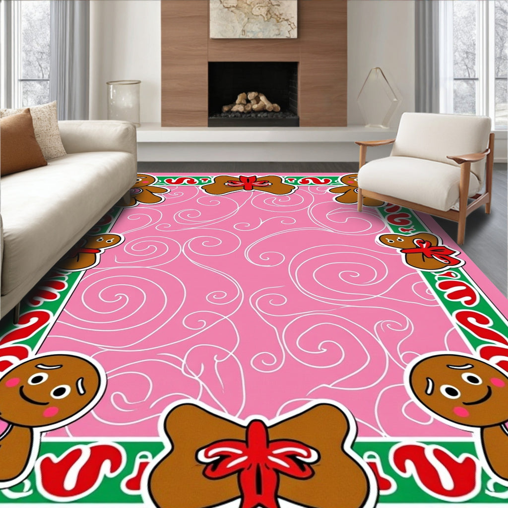 Pink Whimsical Gingerbread Man Cookie Design Rug
