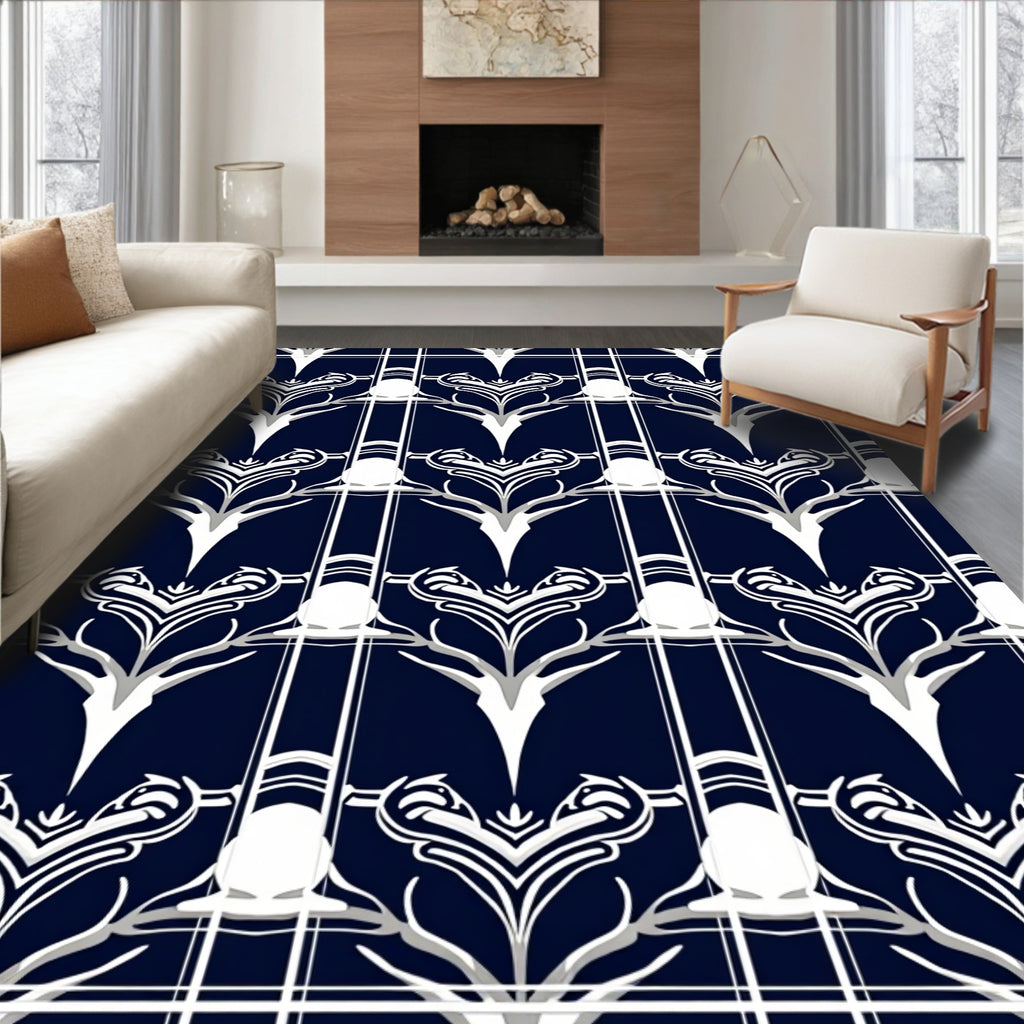 Art Deco Stylized Floral Pattern Rug