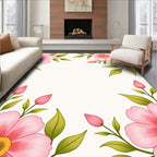 Pink Blossom Leaf Botanical Design Rug