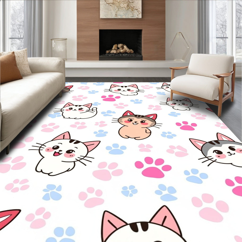 Cute Cat Paw Print Pattern Rug