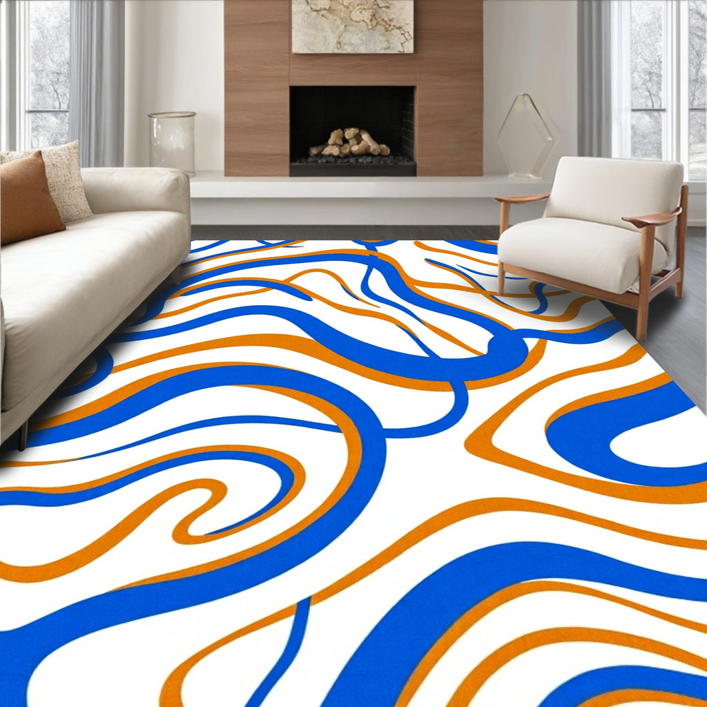 Swirling Blue and Orange Pattern Rug