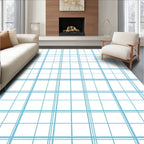 Classic Blue Grid Pattern Rug