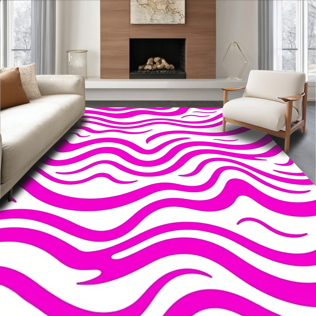 Bold Pink Stripe Abstract Waves Rug