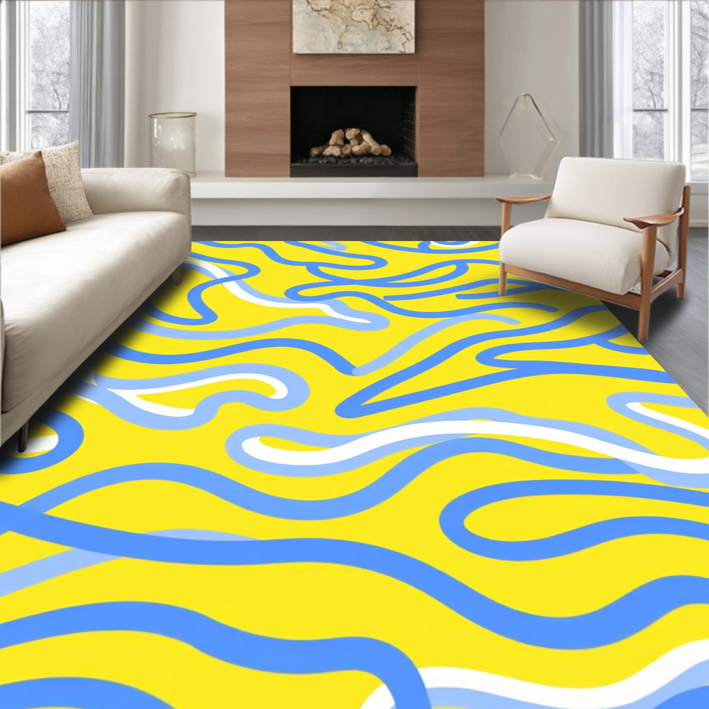 Bold Blue And White Flowing Lines Rug