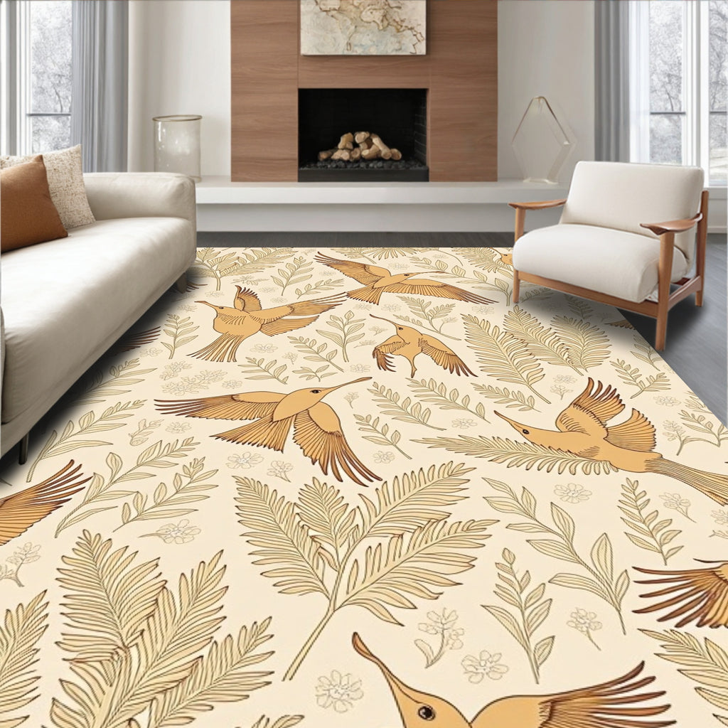 Whimsical Bird Floral Outline Pattern Rug