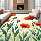 Vibrant Orange Floral Garden Design Rug