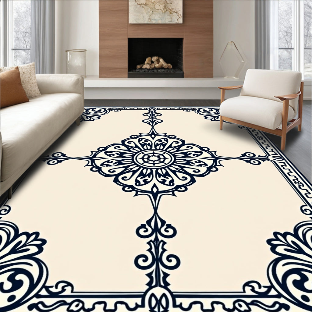 Ornate Floral Border Design Rug