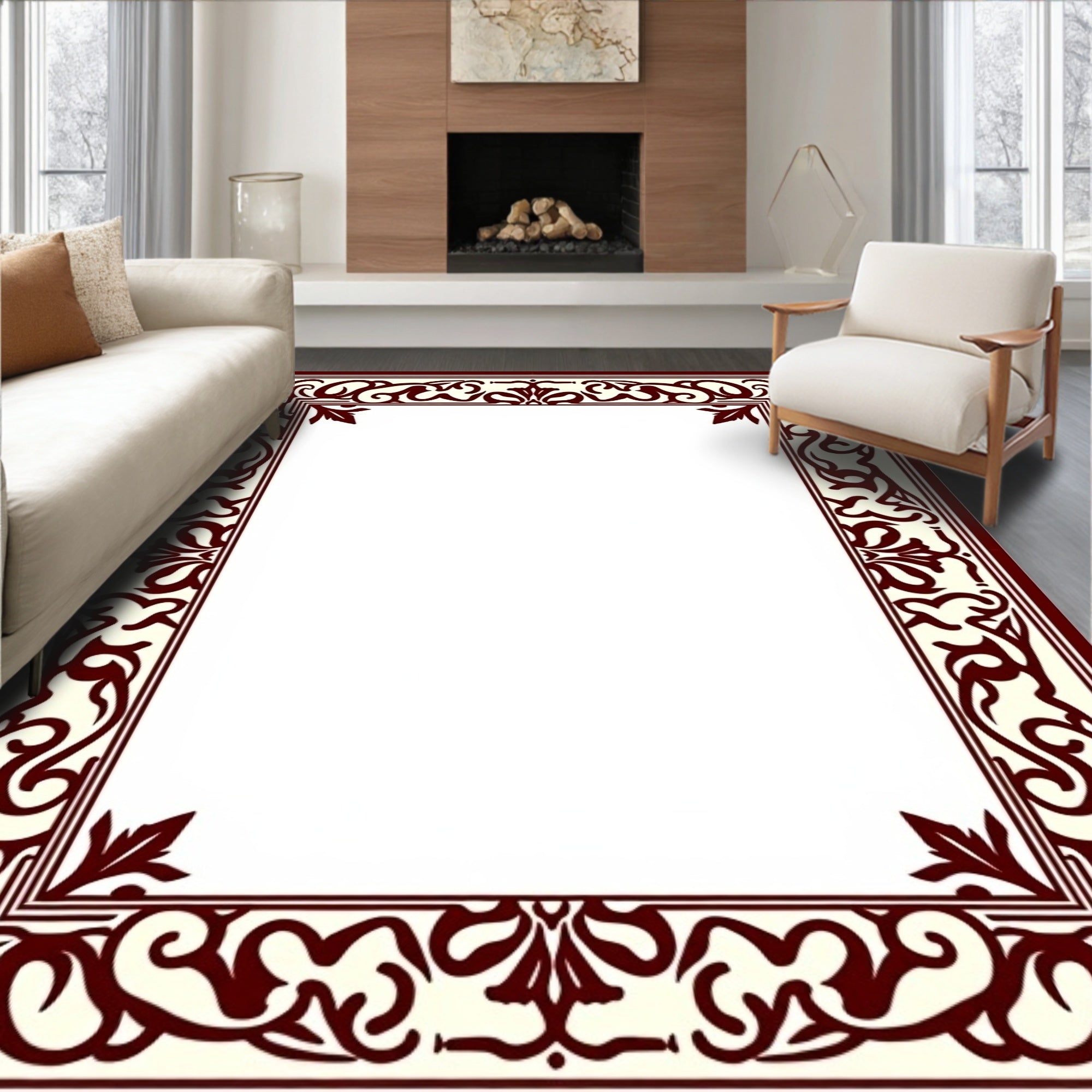 Ornate Flourish Red Ivory Pattern Rug