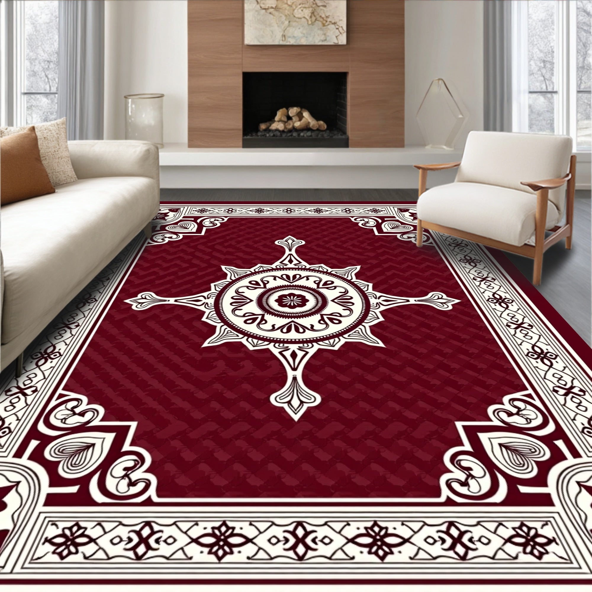 Ornate Mandala Geometric Border Rug