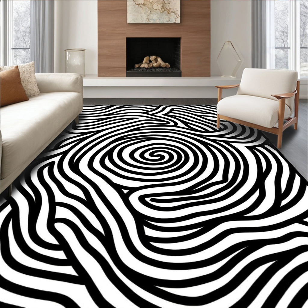Abstract Swirl Stripe Contour Rug