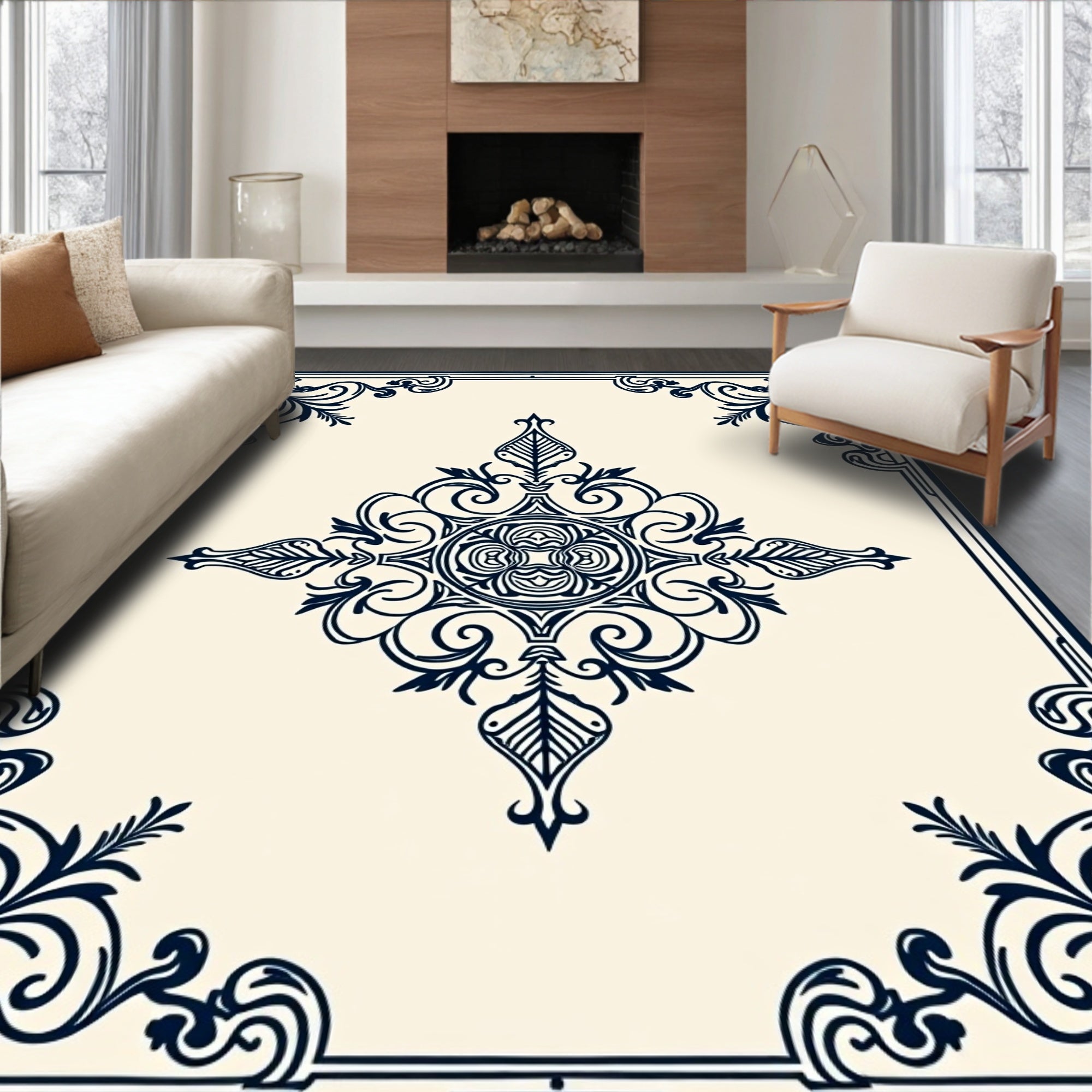 Ornate Floral Symmetry Design Rug