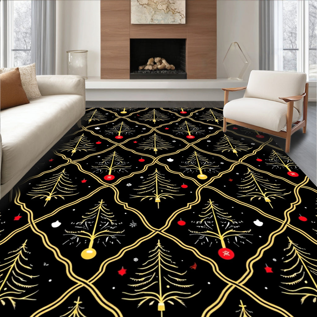 Golden Christmas Tree Trellis Abstraction Rug