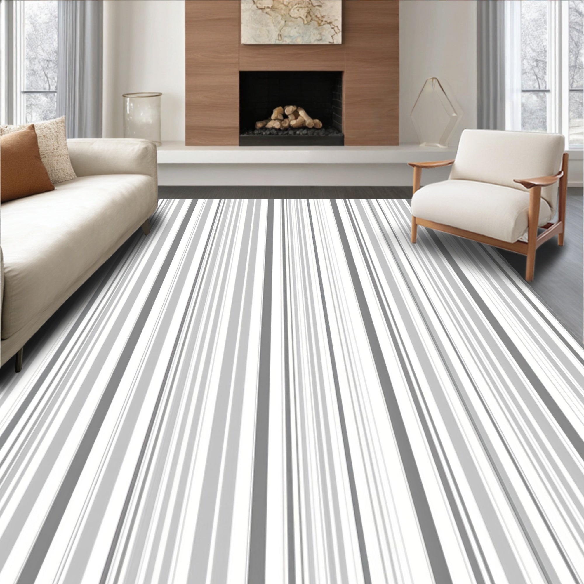 Neutral Vertical Stripe Contemporary Pattern Rug
