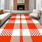 Orange White Tartan Pattern Rug