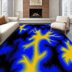 Abstract Blue Yellow Tree Pattern Rug